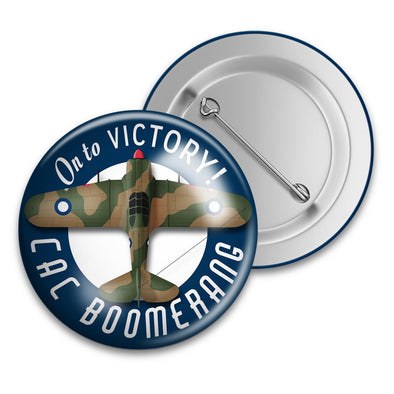 CAC BOOMERANG 'ON TO VICTORY!' Tin Badge - Mach 5