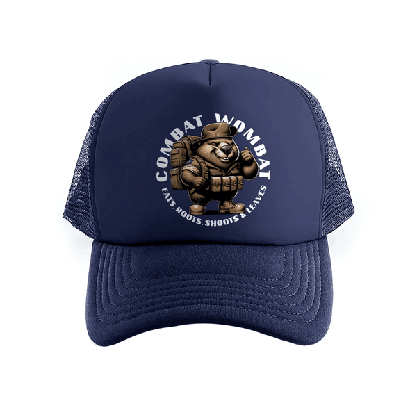 COMBAT WOMBAT 'EATS, ROOTS, SHOOTS & LEAVES' Trucker Cap Trucker Cap