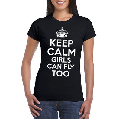 KEEP CALM Girls Can Fly Too Women's Crew Semi-Fitted T-Shirt - Mach 5