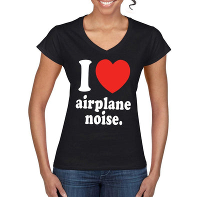 Woman's I LOVE Aeroplane Noise V-Neck T-Shirt - Mach 5