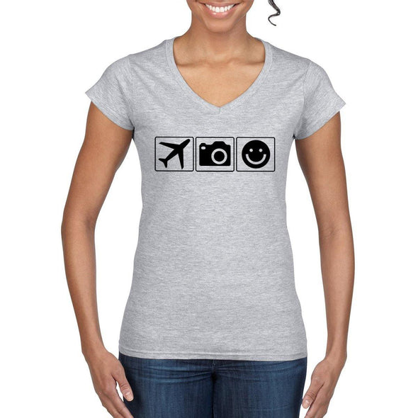 PLANE CAMERA SMILE Women's V-Neck T-Shirt - Mach 5