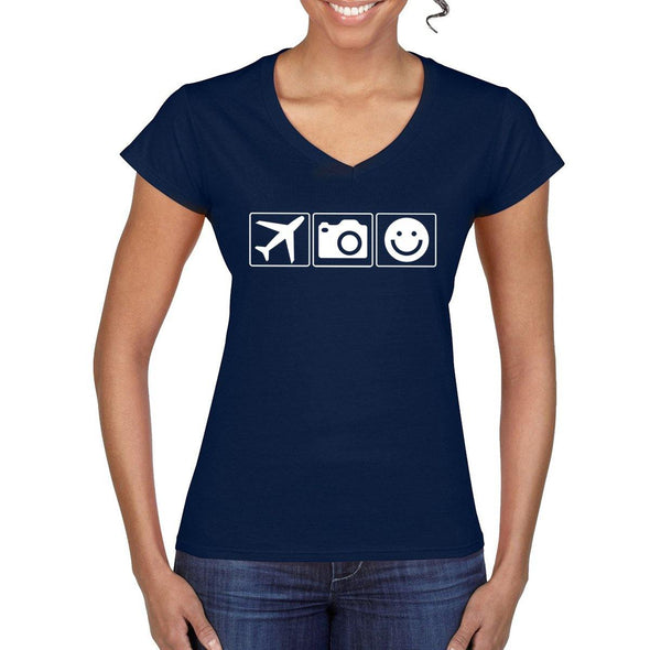 PLANE CAMERA SMILE Women's V-Neck T-Shirt - Mach 5