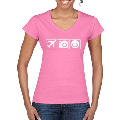 PLANE CAMERA SMILE Women's V-Neck T-Shirt - Mach 5