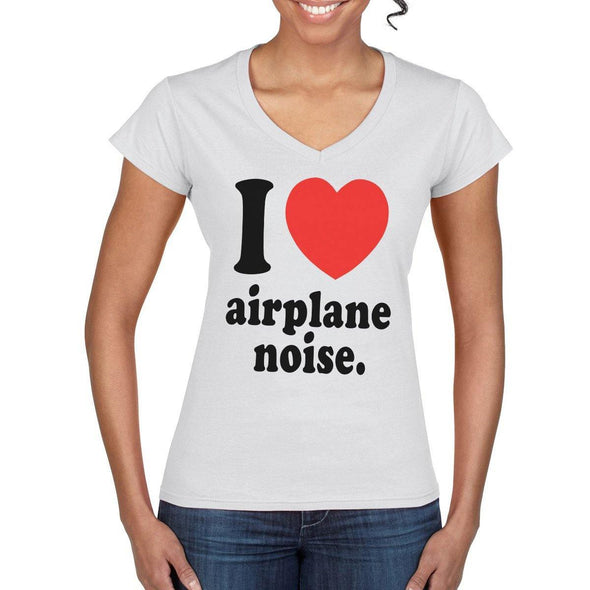 Woman's I LOVE Aeroplane Noise V-Neck T-Shirt - Mach 5