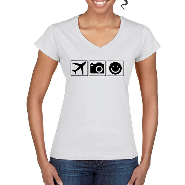 PLANE CAMERA SMILE Women's V-Neck T-Shirt - Mach 5